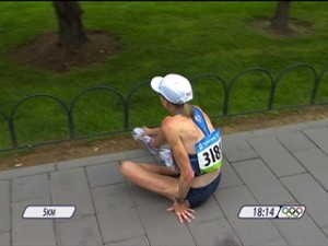 The infamous shot of Deena Kastor suffering a broken foot at mile 3. (Seeing that, and hearing of Magdalena's injury, made my own broken foot at the time seem like a mere boo-boo.)