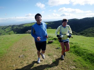 Beth Vitalis with Larry Liu on Morgan Territory Ridge, around mile 9,