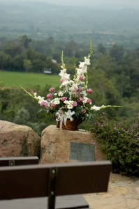 Mom arranged these flowers for Grandpa's service. Thacher's track and field are right below the outdoor chapel, and the Ojai Valley lies beyond.